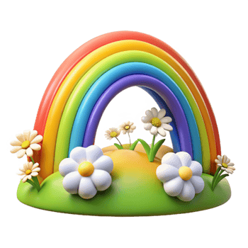 beautiful vintage A vibrant rainbow arcing over a field of wildflowers, impressionistic style, bright sunlight high quality png