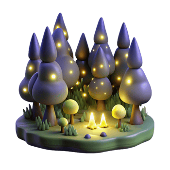 extraordinary minimalist A group of fireflies illuminating a dark forest, magical realism style, bioluminescent glow premium png