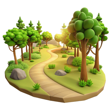 dramatic creative A winding dirt path through a sun-drenched forest, dappled light, inviting atmosphere, realistic style premium png