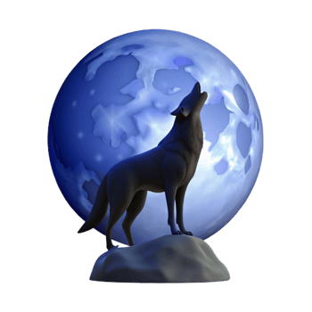 impressive contemporary A lone wolf howling at the full moon, silhouette against a dark blue sky, mysterious atmosphere, graphic novel style professional png