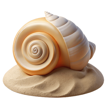 impressive abstract A spiral seashell resting on white sand, beach scene, soft natural light, realistic style 4K png