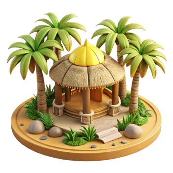 impressive minimalist Bamboo and thatch eco-resort, tropical setting, warm sunlight, sustainable, exclusive png