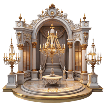 serene modern Baroque palace interior, opulent decorations, chandeliers, warm candlelight, lavish, high resolution png