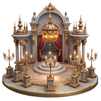 beautiful minimalist Baroque palace interior, opulent decorations, chandeliers, warm candlelight, lavish, high quality png