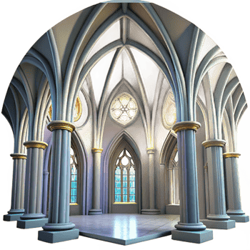 wonderful artistic Gothic cathedral interior, soaring arches, stained glass windows, dramatic lighting, awe-inspiring, genuine png
