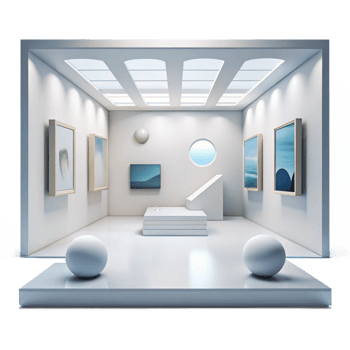 wonderful minimalist Modern art gallery, white walls, minimalist design, natural light, contemporary, high resolution png