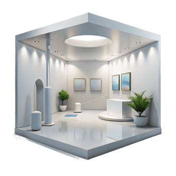 impressive abstract Modern art gallery, white walls, minimalist design, natural light, contemporary, high quality png