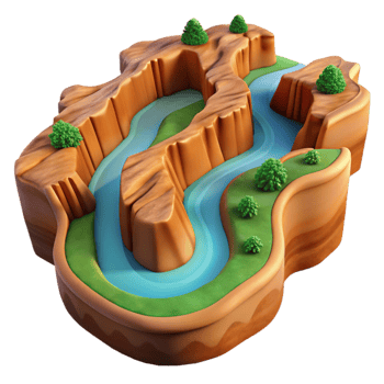 serene abstract A winding river carving through a canyon, aerial view, vast landscape, realistic style 4K png