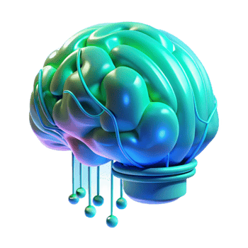 serene traditional A holographic projection of a human brain rotating slowly, complex data streams flowing through it, cool blue and green lighting, futuristic minimalist style professional png