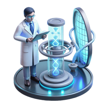 magnificent contemporary A scientist studies a holographic projection of a complex DNA sequence in a futuristic laboratory. Soft, scientific lighting. Detailed holographic effects premium png