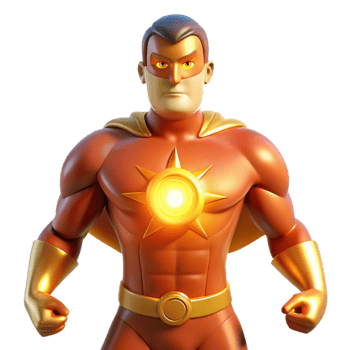 extraordinary minimalist A superhero made of pure energy, radiating light and heat, lit from within in a radiant, glowing style high quality png