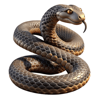 vibrant minimalist A coiled rattlesnake, detailed scales, tense pose, dramatic lighting, wildlife photography genuine png