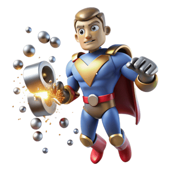 magnificent rustic A superhero with magnetic powers, attracting metallic debris, lit with sparks and metallic reflections in an industrial, gritty style detailed png