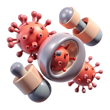 dramatic rustic A group of nanobots repairing damaged tissue, microscopic view, biological illustration style, soft lighting genuine png