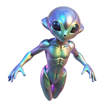 serene contemporary An alien creature with shimmering, iridescent skin floats in a zero-gravity environment. Ethereal and otherworldly lighting. Detailed creature design authentic png