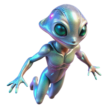 magnificent modern An alien creature with shimmering, iridescent skin floats in a zero-gravity environment. Ethereal and otherworldly lighting. Detailed creature design detailed png