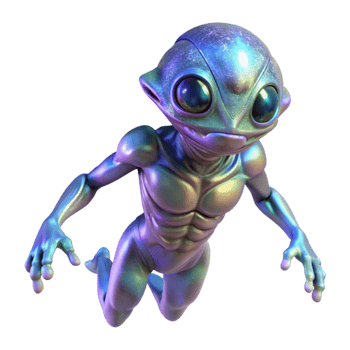 impressive classic An alien creature with shimmering, iridescent skin floats in a zero-gravity environment. Ethereal and otherworldly lighting. Detailed creature design 4K png
