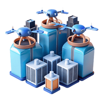 impressive traditional A group of drones delivering packages in a futuristic city, aerial view, dynamic lighting, photorealistic style high resolution png
