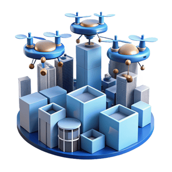 elegant classic A group of drones delivering packages in a futuristic city, aerial view, dynamic lighting, photorealistic style high resolution png