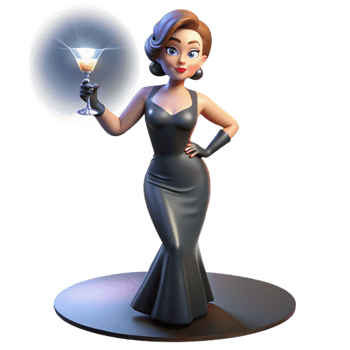 magnificent traditional A femme fatale in a slinky dress, holding a cocktail glass, illuminated by a single spotlight, glamorous noir style 4K png