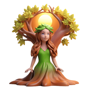 wonderful artistic A serene dryad emerging from an ancient oak tree, sun-drenched lighting, pre-Raphaelite style detailed png
