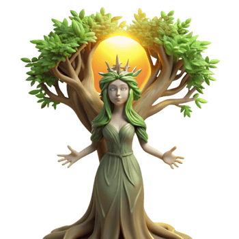 impressive contemporary A serene dryad emerging from an ancient oak tree, sun-drenched lighting, pre-Raphaelite style authentic png
