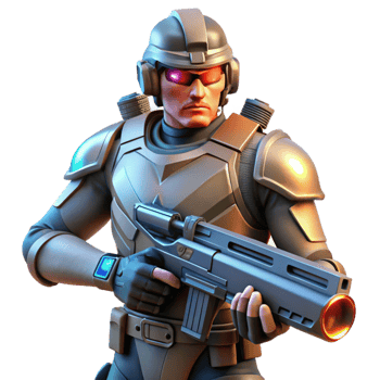 dramatic minimalist Futuristic soldier wielding a plasma rifle, harsh lighting, hyperrealism style genuine png