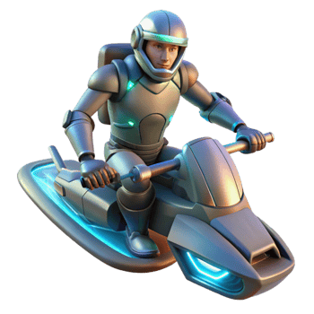 extraordinary abstract Cybernetically enhanced warrior riding a hovercycle, speed blur lighting, cyberpunk style high quality png