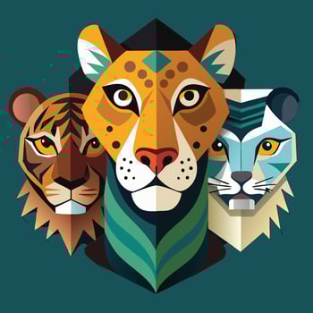 Trendy Paper Cutout Collection of Wild Animal Heads with Vibrant Colors vector