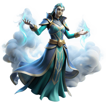 magnificent abstract A powerful sorceress casting a spell in a swirling mist, ethereal lighting, magic the gathering style high quality png