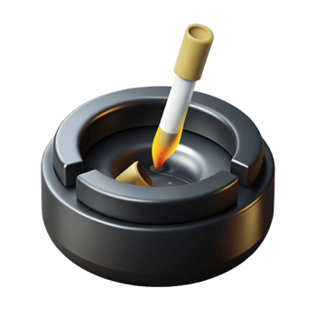 stunning artistic A burning cigarette in an ashtray, surrounded by darkness, symbolic noir style high resolution png