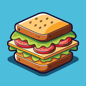 Cartoon of a Sandwich with Delicious Ingredients on a Plate vector