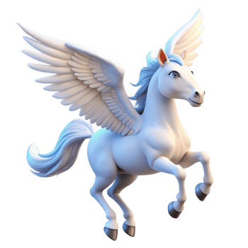 magnificent vintage A noble pegasus with wings of pure white, soaring through a clear blue sky, illuminated by the sun. Classical style high quality png