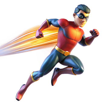 magnificent traditional A super-speed superhero with blurred motion trails, running through a city, lit by streaking city lights, in a dynamic, action painting style authentic png