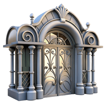 serene minimalist Art Nouveau metro station entrance, intricate ironwork, floral motifs, soft glow, art nouveau style, 8k, premium png