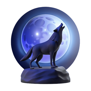 dramatic artistic A lone wolf howling at the moon, silhouetted against a dark blue sky, with a mystical atmosphere 4K png