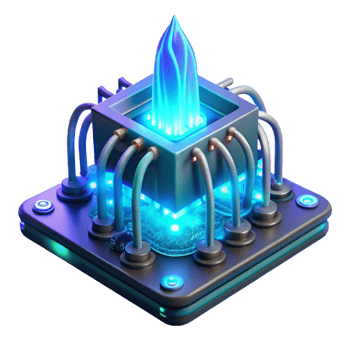 impressive traditional A levitating motherboard, pulsing with neon blue energy, wires cascading like waterfalls, soft ethereal lighting, cyberpunk style high resolution png