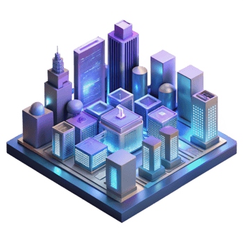 serene modern A futuristic cityscape composed entirely of interconnected circuit boards and glowing data streams, cyberpunk neon lighting, isometric perspective genuine png