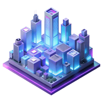 vibrant classic A futuristic cityscape composed entirely of interconnected circuit boards and glowing data streams, cyberpunk neon lighting, isometric perspective premium png