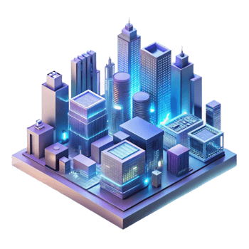 beautiful abstract A futuristic cityscape composed entirely of interconnected circuit boards and glowing data streams, cyberpunk neon lighting, isometric perspective 4K png
