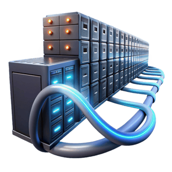 extraordinary creative A server farm stretching into infinity, glowing server racks and cables, low-key lighting, digital painting style high quality png
