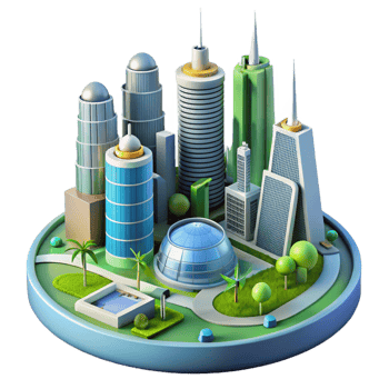 impressive minimalist A futuristic city powered by renewable energy, lush greenery and advanced architecture, bright, sunny lighting, sustainable technology style premium png