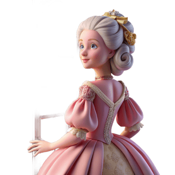 impressive creative A young Marie Antoinette, adorned in a pastel pink silk gown and powdered wig, gazes out a palace window, illuminated by soft, diffused daylight. Romantic, painterly style premium png