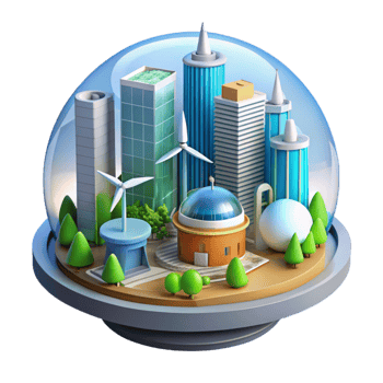 wonderful artistic A futuristic city powered by renewable energy sources, vibrant daylight, eco-futurism style genuine png