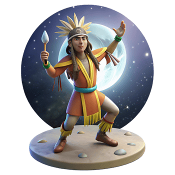 beautiful classic A Native American shaman performs a ritual dance under a full moon, bathed in ethereal moonlight. Spiritual, dreamlike, illustrative style professional png