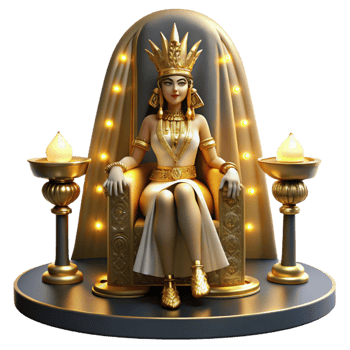 wonderful abstract Cleopatra on her throne, adorned in gold jewelry and elaborate headdress, lit by dramatic spotlights. Art Deco style premium png