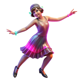 serene artistic A 1920s flapper dancing the Charleston, illuminated by the colorful lights of a jazz club. Art Deco style, vibrant colors detailed png