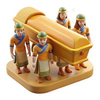 wonderful minimalist A Pharaoh's funeral procession, with mourners carrying his sarcophagus, lit by the harsh desert sun. Ancient Egyptian art style, vibrant colors professional png