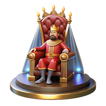 dramatic minimalist A Tudor monarch sitting on their throne, adorned in velvet and jewels, lit by dramatic spotlights. Renaissance art style, rich colors professional png