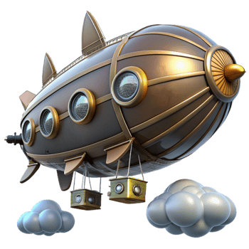 vibrant abstract A steampunk zeppelin, sleek design with visible gears and propellers, soaring through a cloudy sky, dramatic, cinematic lighting original png